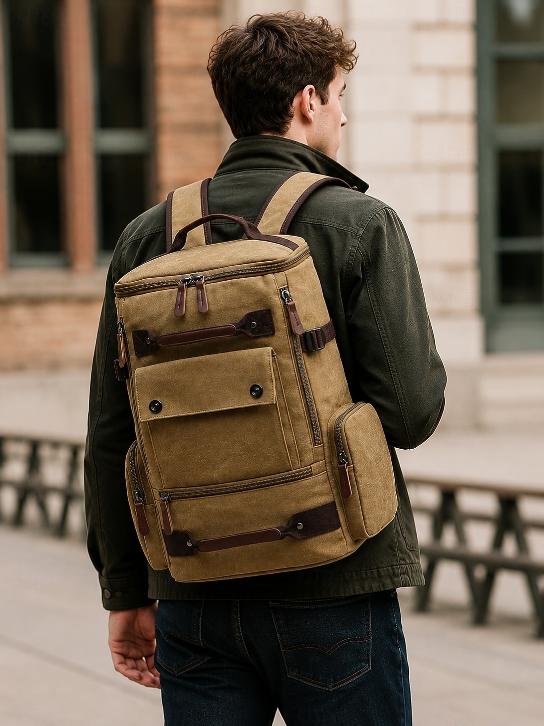 Männens Vintage Canvas Laptopryggsäck Stor Kapacitet Multi Pocket Reseryggsäck för Arbete Högskola Vandringshelger 2026 - $54.99 –P1