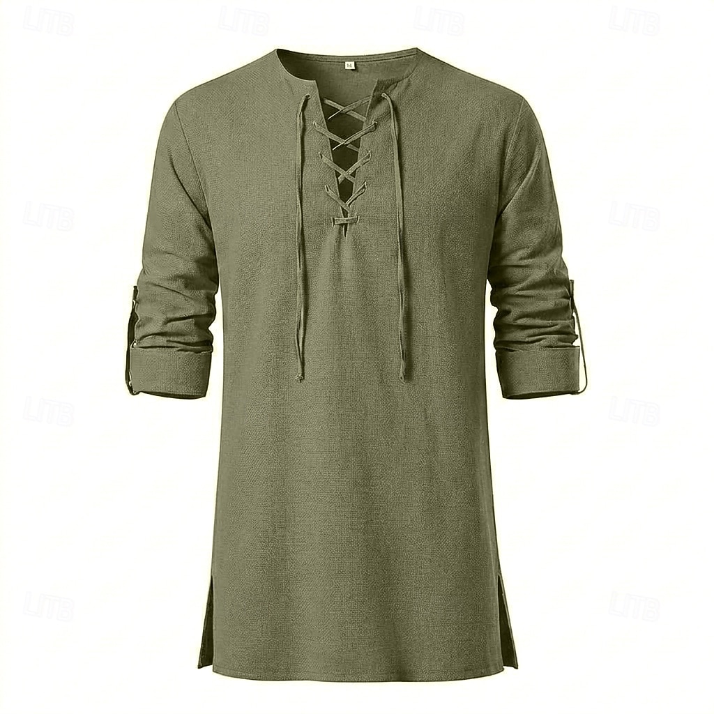 Mittelalterlich Renaissance Hemd Tunika langarm Pirat Wikinger Mischung aus Baumwolle und Leinen Kostüm Herren Vikinger Seeräuber Halloween Karneval Leistung LARP Renaissance-Messe Erwachsene Hemd 2026 - $25.99 –P5