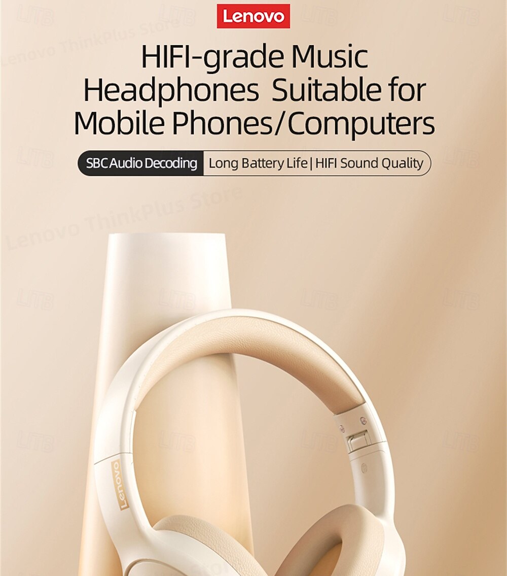 Lenovo Noise Cancelling Headphones Over Ear, Hi-Fi Stereo Wireless Bluetooth Headset, Foldable & Comfortable Design with Built-in Mic for Travel, Home Office, PC, Smartphone 2026 - $28.99 –P9