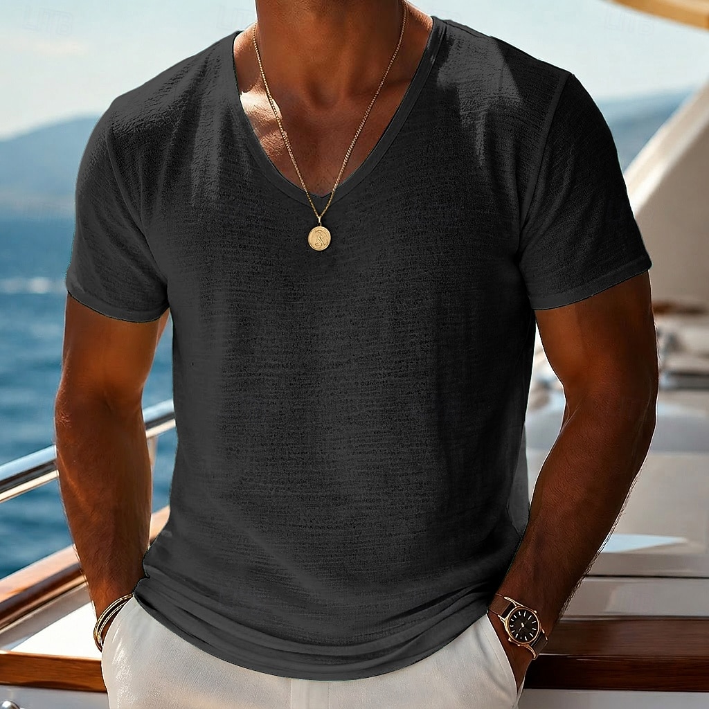 Per uomo Maglietta Camicia a Maniche Corte Manica Corta Scollo a V Estate Primavera Semplice Striscia di Fossa Streetwear Elegante Casual Puro Casuale Quotidiano All'aperto Blu Nero Bianco Maglietta del 2026 a $14.99 –P11