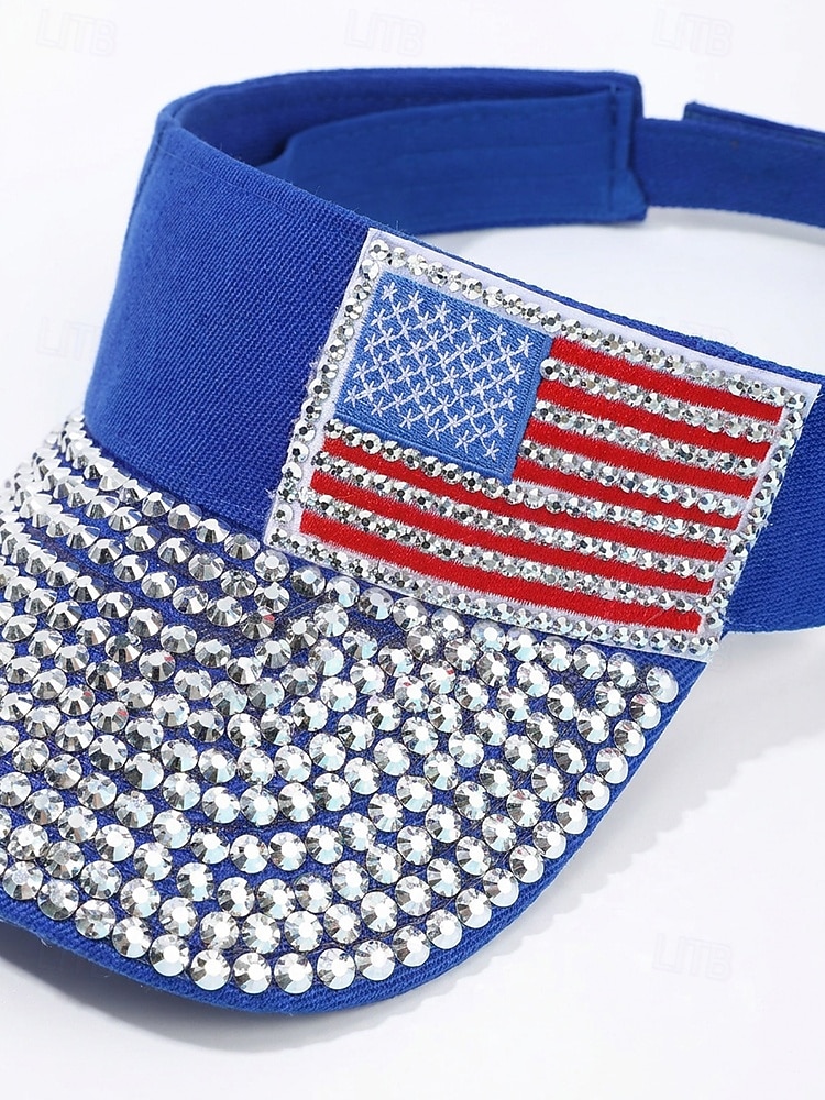 Cappello da donna con visiera patriottica e strass, in poliestere, regolabile, con parte superiore aperta, berretto estivo multicolore con bandiera americana per il 4 luglio, il giorno del 2026 a $11.99 –P8