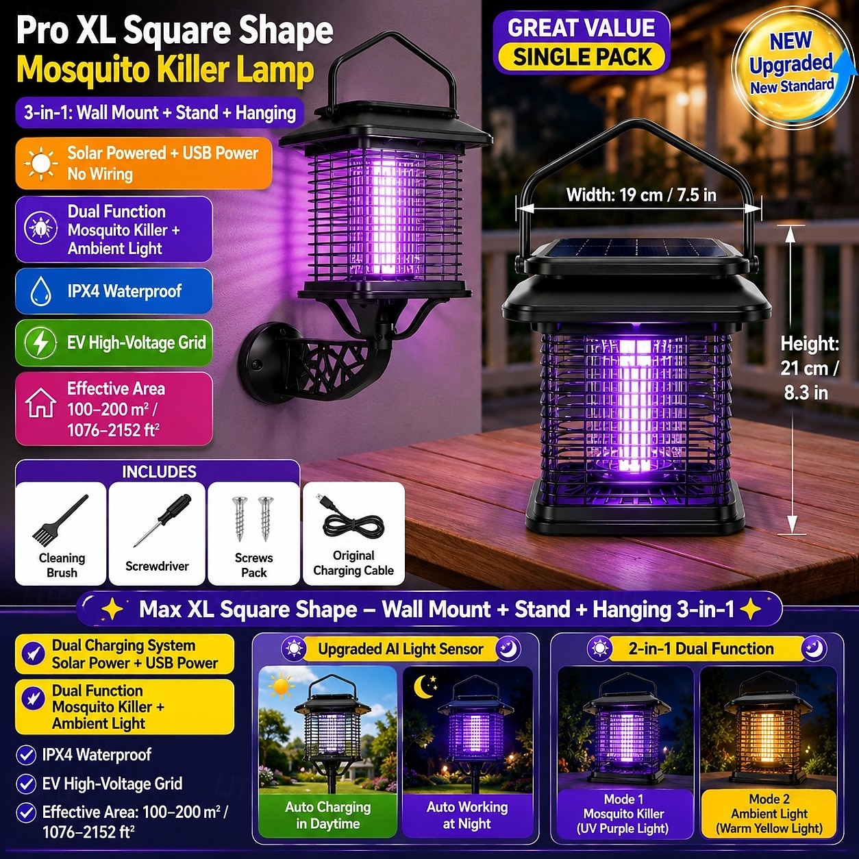 Solar Bug Zapper Outdoor, Solar Mosquito Zapper, Rechargeable Battery, Waterproof Electric Fly Zapper for Patio, Backyard, Garden, Camping 2026 - $35.99 –P2