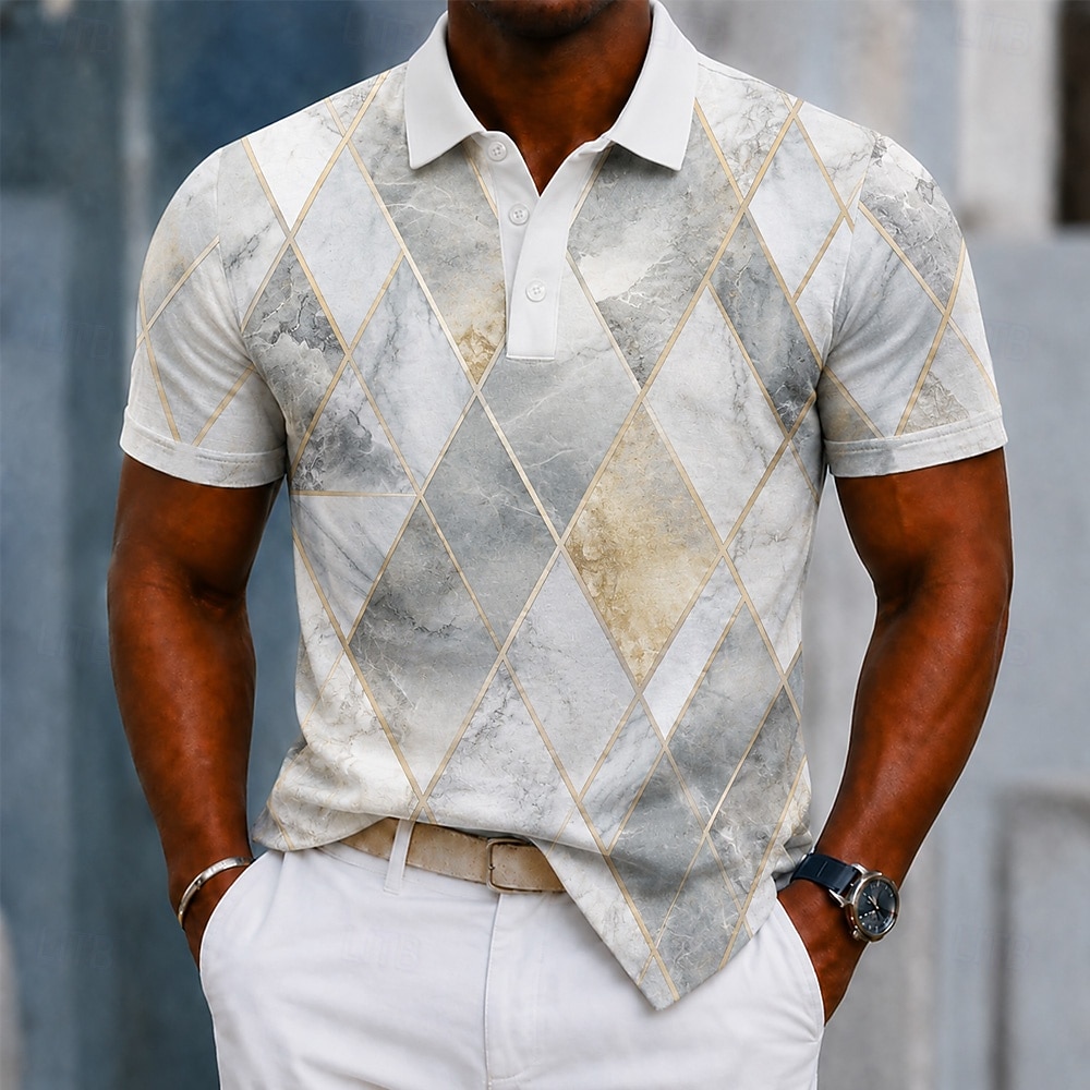 Bărbați Bloc Culoare Geometică Tricouri polo Manșon scurt Tricouri de polo Cămăși cu guler Casual Îmbrăcăminte Atletică Imprimare 3D Nasturi Material Plasă care Respiră Vară Primăvară Albastru 2026 - $10.99 –P1