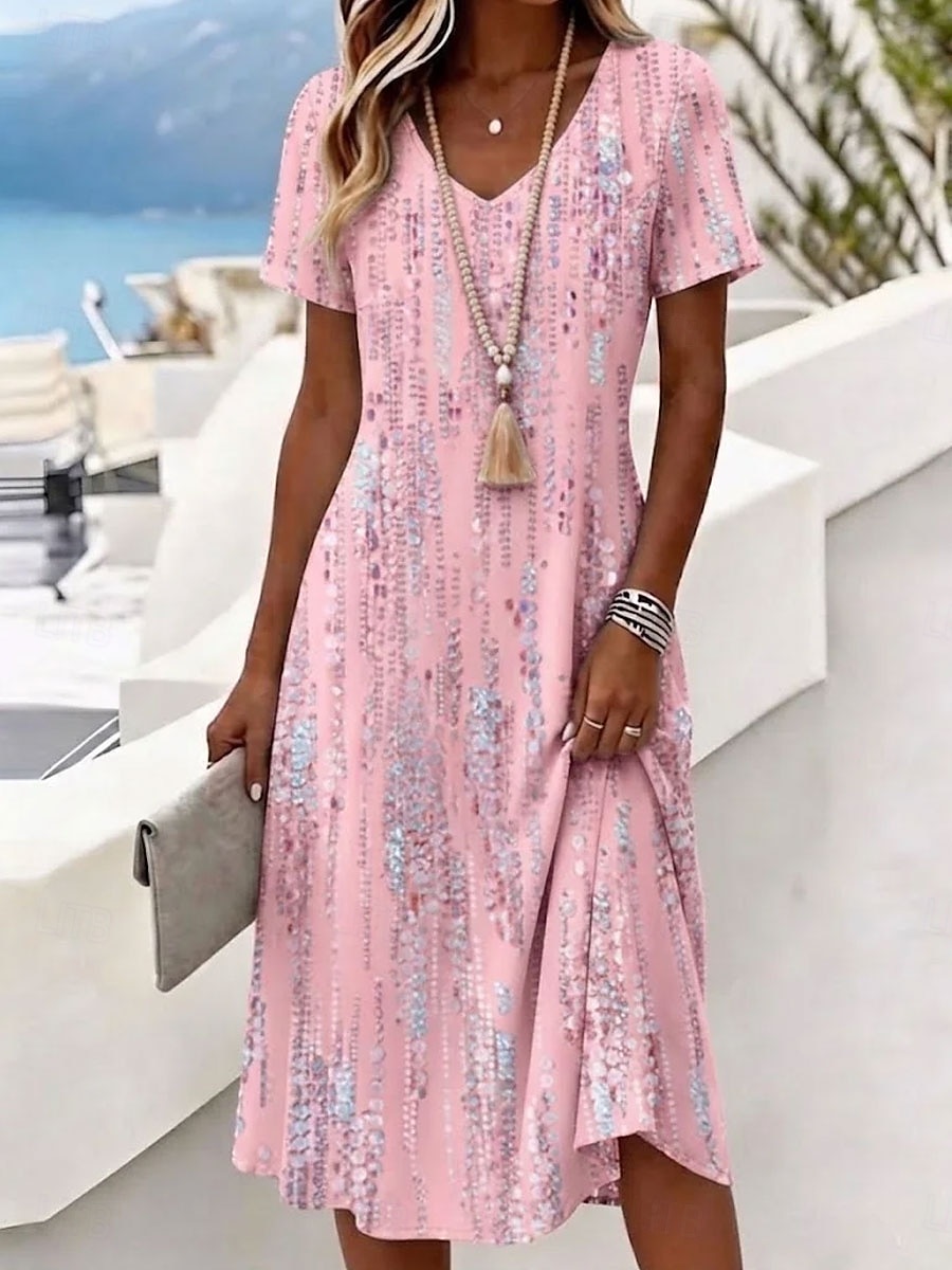Women's Knee Length Dress T Shirt Dress Tee Dress A Line Dress Vacation Casual Boho Beach Regular Fit Ombre Graphic Short Sleeve V Neck Pink Purple Summer Spring 2026 - $10.99 –P2