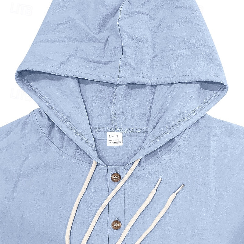 Da uomo Camicia Camicia di lino Camicia Estiva Abbigliamento da spiaggia Camicia con Bottoni Semplice Casuale Quotidiano Nero Bianco Giallo Blu marino Manica Lunga Con Cappuccio Primavera & Estate del 2026 a $26.99 –P5