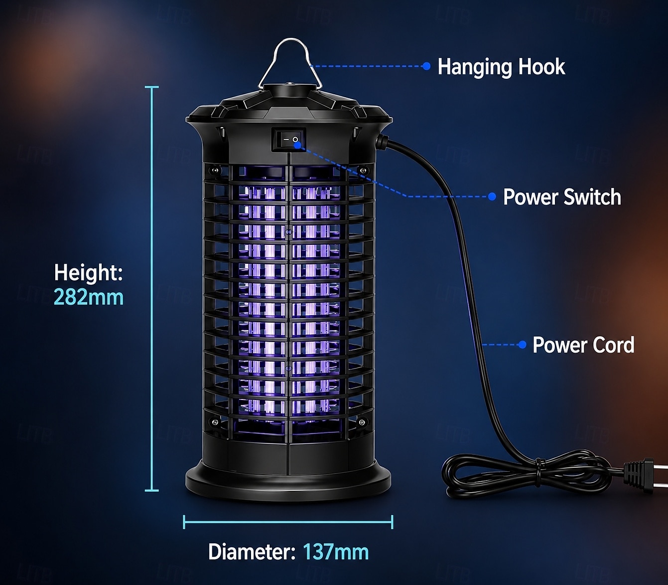 Elektrische vliegenvanger voor buiten, 365 nm, verdelgt ongewenste bezoekers, IP66 waterdicht, slimme lichtsensor, geluidsarme werking, voor binnen en buiten. 2026 - $41.99 –P4