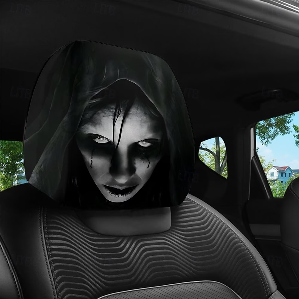 2/4 st nackstödsskydd med mörkt gotiskt häxmönster, bekväm användning i alla väder, sätesskydd för året runt, lämpliga för daglig pendling och långa resor. &Halloween-dekorationer för bilresor 2026 - $14.99 –P7