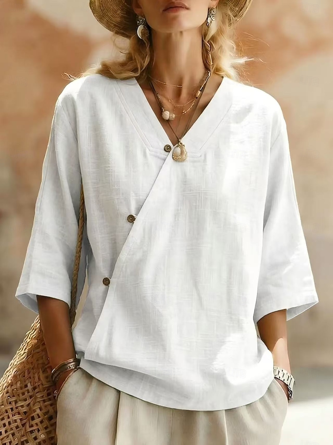 Per donna Camicia Blusa Patchwork Tinta unica Elegante Casual Mezza Manica Scollo a V Top Regolari Casuale Quotidiano Blu Blu chiaro Rouge Bianco Verde chiaro Estate Primavera del 2026 a $24.99 –P4