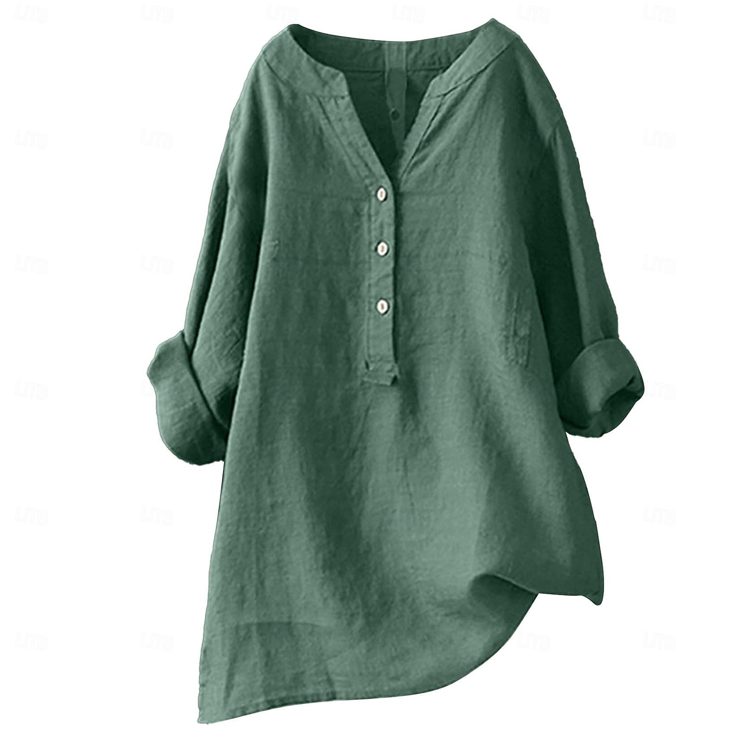 Camicie da donna 100% cotone con bottoni, tinta unita, vintage, maniche lunghe, scollo a V, top lunghi, casual, rosa chiaro, curcuma, nero, verde oliva, rosso, primavera del 2026 a $8.99 –P3