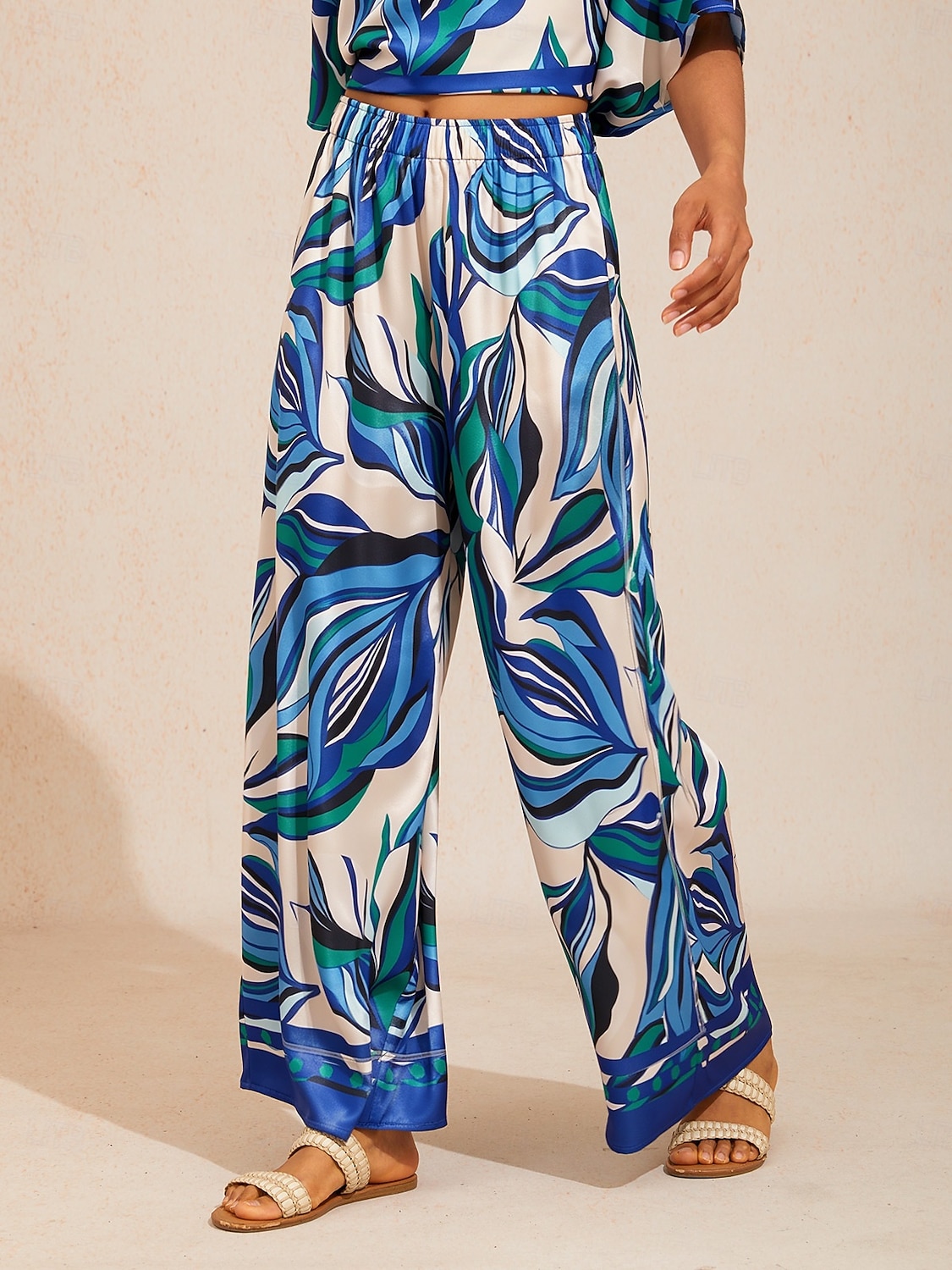 pantaloni a gamba larga in raso setoso con stampa marmorizzata del 2026 a $79.99 –P3