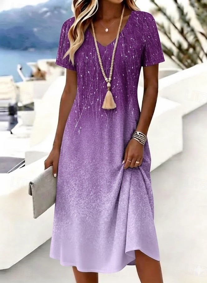 Dames Halflange jurk T shirt jurk A lijn jurk Vakantie Casual Boho Strand Ruim Passend Ombre Grafisch Abstract Korte mouw V-hals Blozend Roze Paars Oranje Groen Zomer Lente 2026 - $21.99 –P3