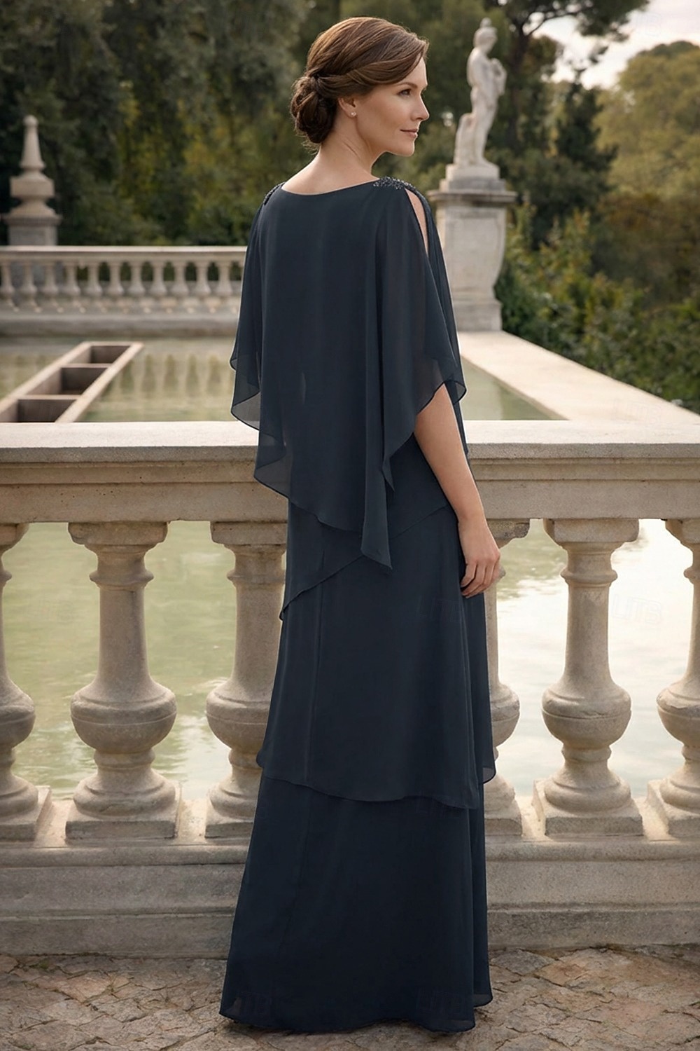 Linea ad A Lunghezza al pavimento Abito da invitata a nozze Abito Formale Abito a Strati Abito da cerimonia per signora Mezza Manica Girocollo Elegante Formale Ospite di nozze Chiffon con Volant del 2026 a $183.99 –P5
