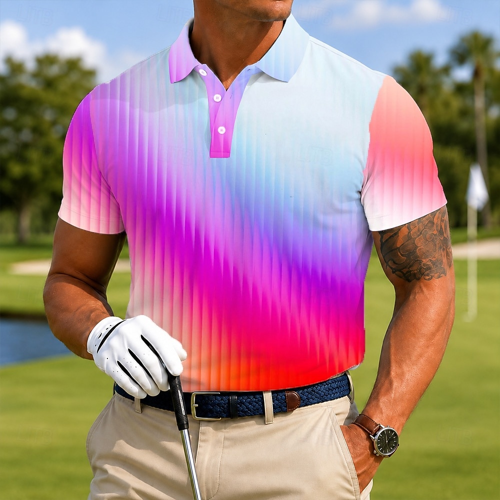 Men's Gradient Golf Sports Polo Shirts Short Sleeve Polo Shirts Lapel Casual Athleisure 3D Print Buttons Breathable Mesh Summer Spring Blue Purple Green 2026 - $21.99 –P2