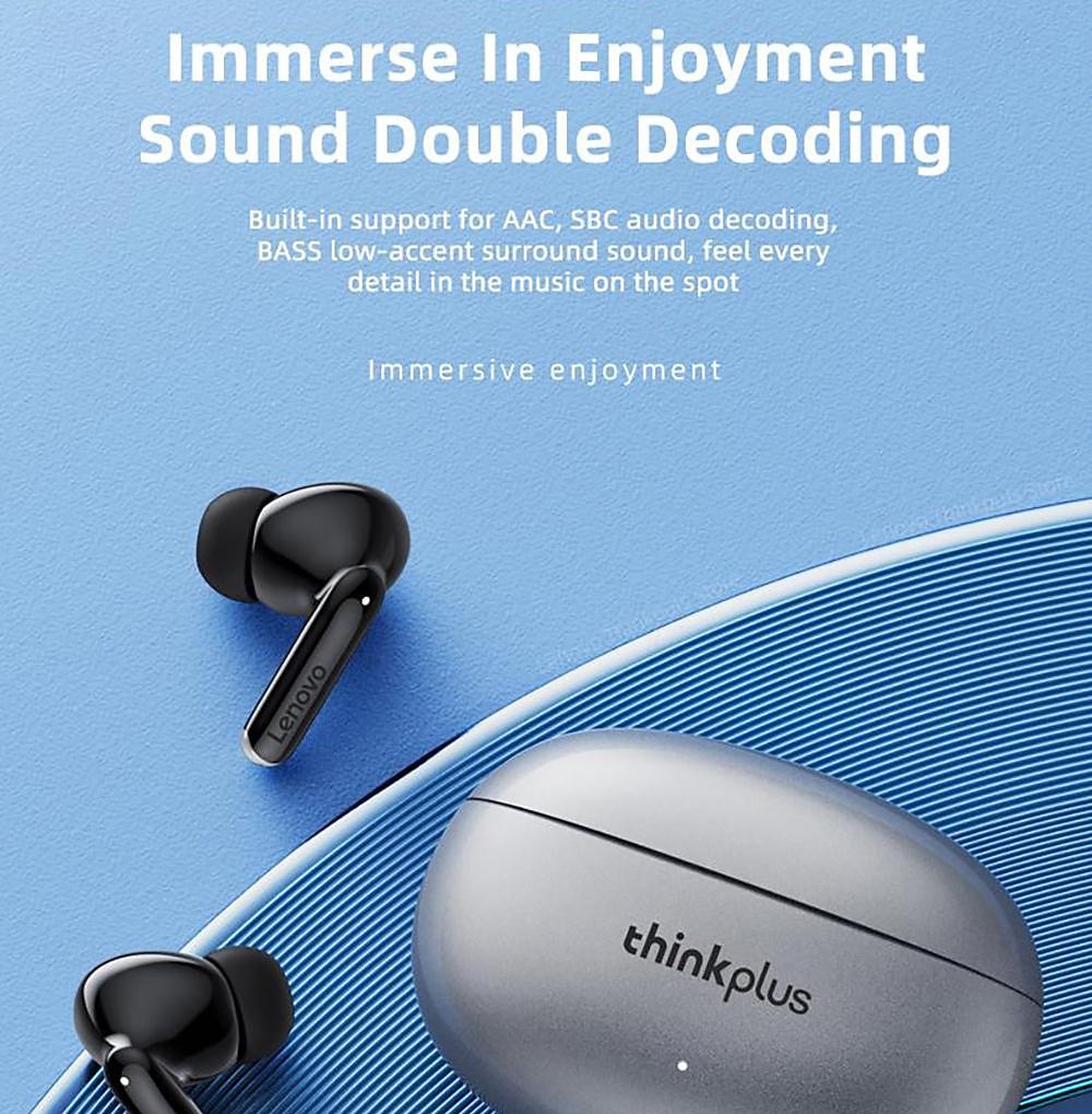 Lenovo thinkplus Wireless Earbuds, Bluetooth 5.3 Headphones with Noise Cancelling, HiFi Stereo TWS In-Ear Earphones with Mic, Charging Case, Sport Earbuds for iPhone and Android, Grey & Black 2026 - $35.99 –P22
