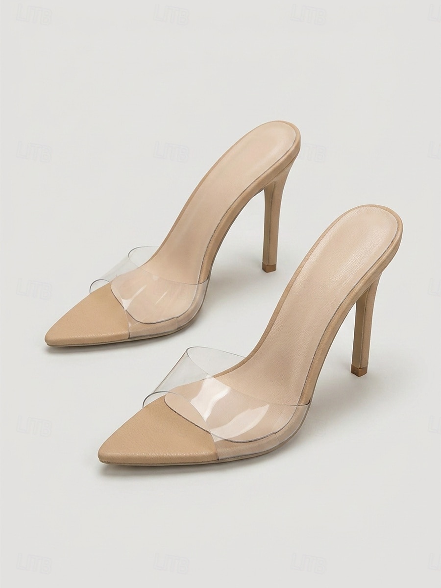 Sandali con tacco alto trasparenti e seducenti da donna - ciabatte con tacco a spillo in PVC trasparente a punta color nude per serate fuori e serate in discoteca. & festa del 2026 a $42.99 –P2