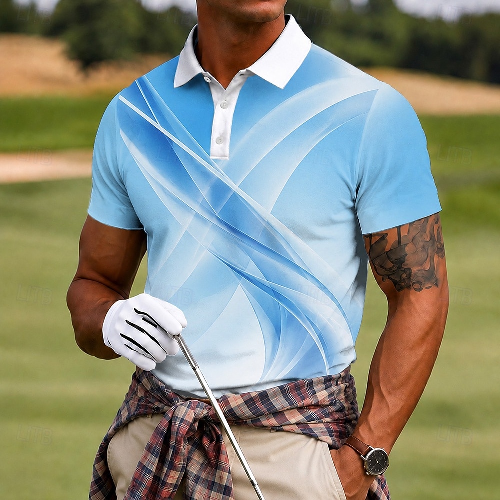 Men's Geometic Golf Sports Polo Shirts Short Sleeve Polo Shirts Lapel Casual Athleisure Daily Wear 3D Print Buttons Summer Spring Blue Purple Green 2026 - $21.99 –P1