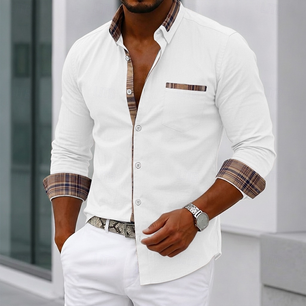 Da uomo Camicia Camicia elegante Camicia con Bottoni Bianco Nero Rosa Blu marino Manica Lunga Blocco di colori Bavero Casuale Quotidiano Tasca Frontale Abbigliamento Moda Casual Confortevole del 2026 a $32.99 –P5
