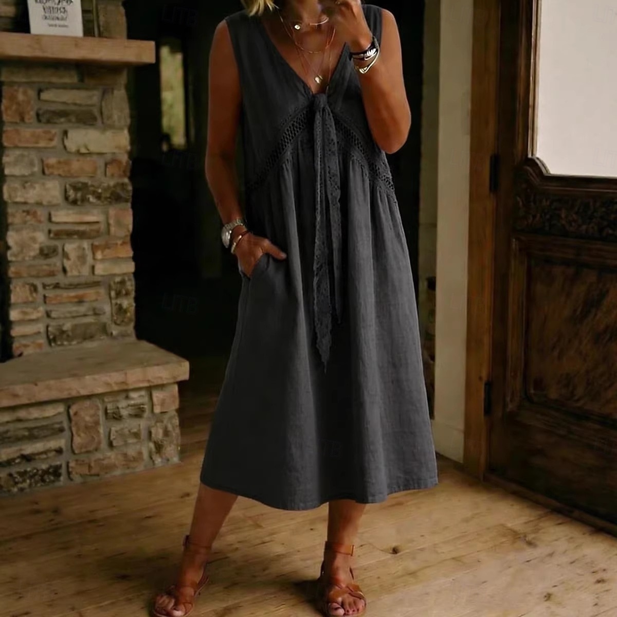 Damen Midikleid Spitzenkleid Vintage Täglich Lässiger Schnitt Einfach Ärmellos V Ausschnitt Weiß Hellblau Schwarz Hellgrün Frühling 2026 - $29.99 –P2