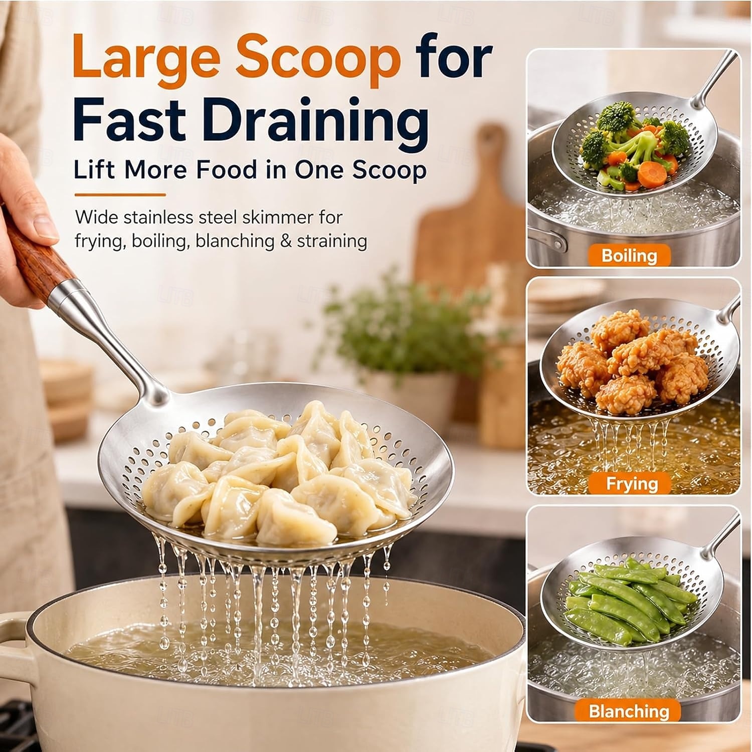 1/2 PCS Wooden Handle Stainless Steel Spider Strainer, 16 Inch Long Handle Deep Fry Skimmer Spoon, Heavy Duty Frying Scoop for French Fries, Pasta, Noodles, Dumplings and Hot Pot, Kitchen Cooking Tool 2026 - $15.49 –P4