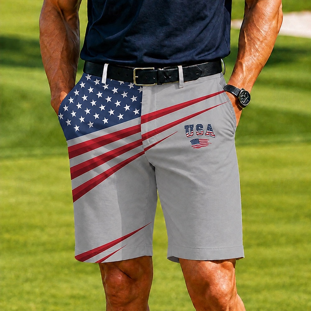 4th of July 2026 250th Men's Star American US Flag Bermuda Shorts Casual Shorts Golf Shorts Mid Waist Business Casual Work Golf Festival Flat Front Shorts with 4 Pockets Designer Clothing Apparel 2026 - $25.99 –P2