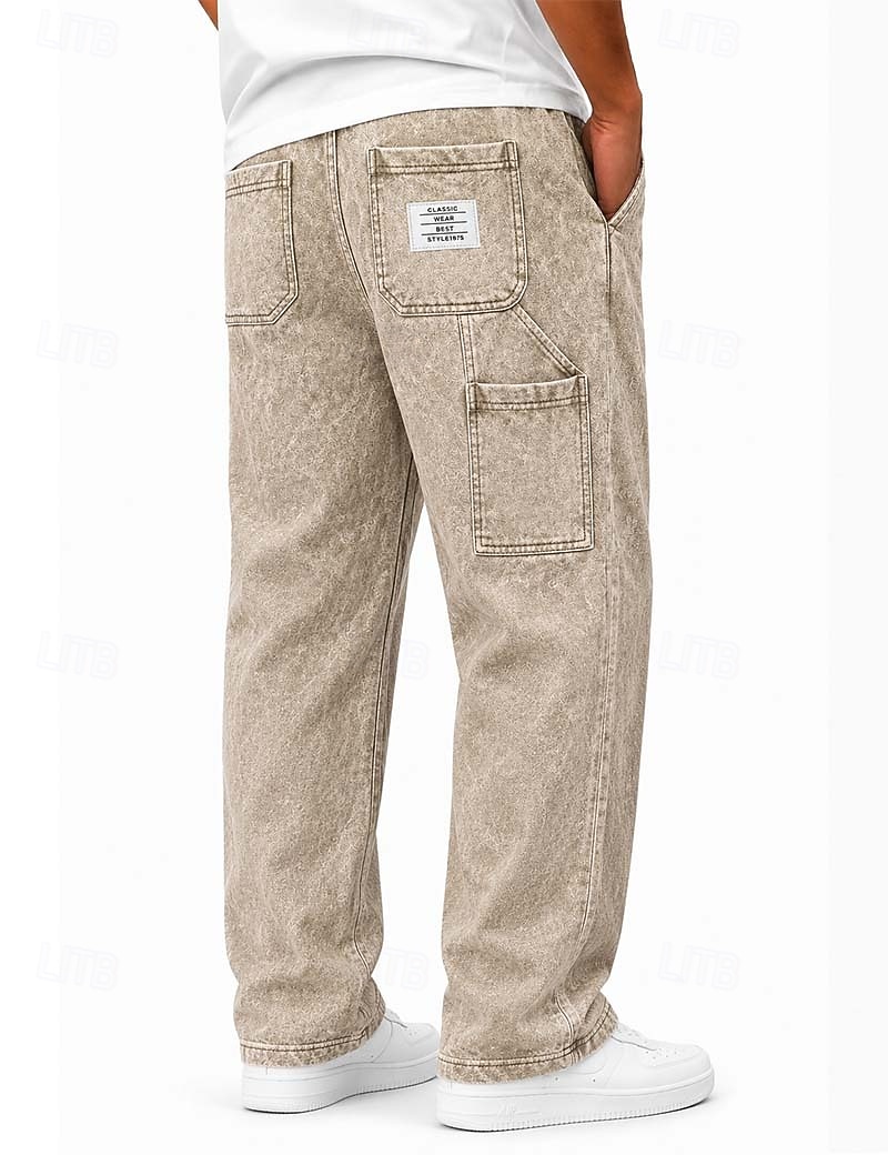 Bărbați Pantaloni Pantaloni de lucru Pantaloni casual Pantaloni din denim Pantaloni de spălat cu acid Buzunar Talie elastică Picior drept Simplu Confort Lungime totală Casual Zilnic În aer liber Mod 2026 - $39.99 –P7