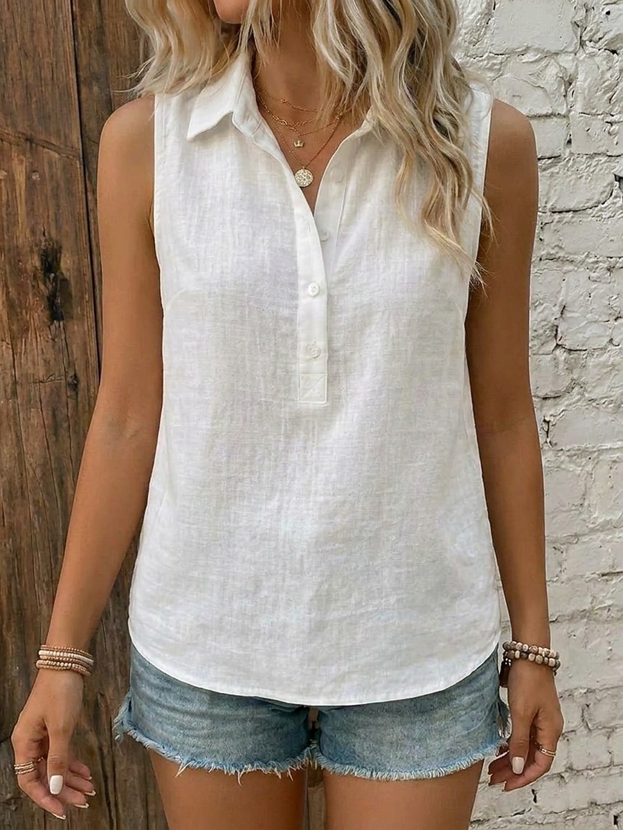 2er-Pack Damen-Westen aus Baumwoll-Leinen mit Struktur, Knöpfen, Vintage-Stil, ärmellos, Reverskragen, normale Passform, blau, weiß, gelb, Sommer/Frühling 2026 - $31.99 –P5