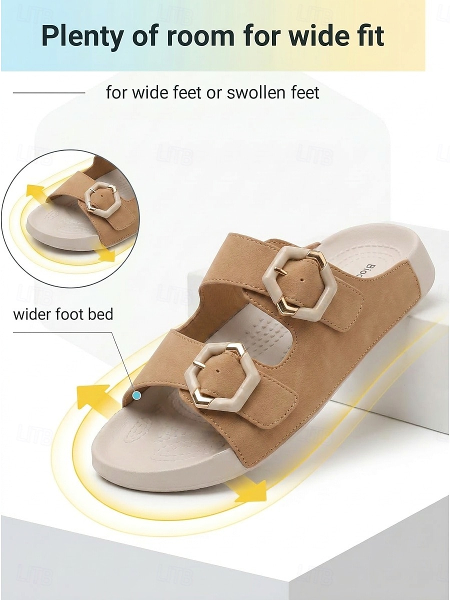 Women's Camel Wide Fit Arch Support Slide Sandals – Adjustable Double Buckle Comfort Walking Sandals with Cushioned Footbed, Wide Toe Box and Non-Slip Outsole for Travel and All-Day Comfort 2026 - $32.99 –P3