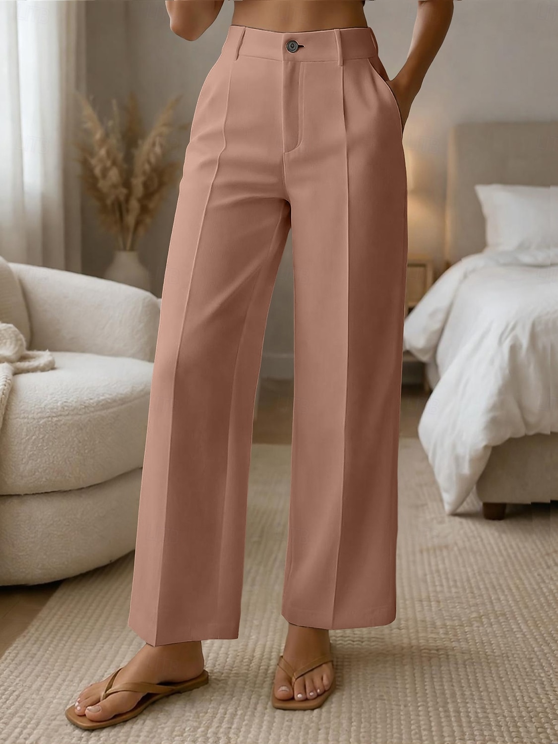 Mulheres Perna larga Calças Social Calça casual Moda Roupa de rua Básico Comprimento total Cintura Alta Tecido Bolsos Cintura elástica Confortável Sem Elasticidade Diário Escritório Férias Verde de 2026 por $10.99 –P10