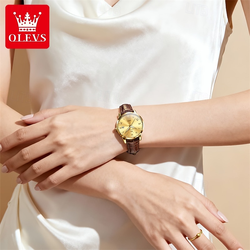 OLEVS Men's Watch Luxury Business Analog Quartz Waterproof Brown Leather Strap Roman Numeral Dial with Date Calendar Classic Casual Fashion Dress Wristwatch Male Timepiece Gift for Him 2026 - $24.99 –P12
