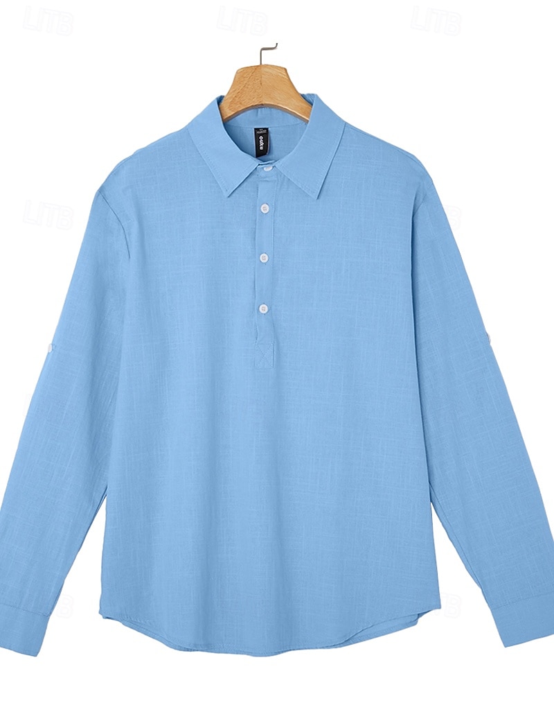 Men's Shirt Linen Shirt Summer Shirt Beach Wear Plain Vacation Casual Black White Blue Khaki Long Sleeve Lapel Spring & Summer Clothing Apparel 2026 - $26.99 –P5