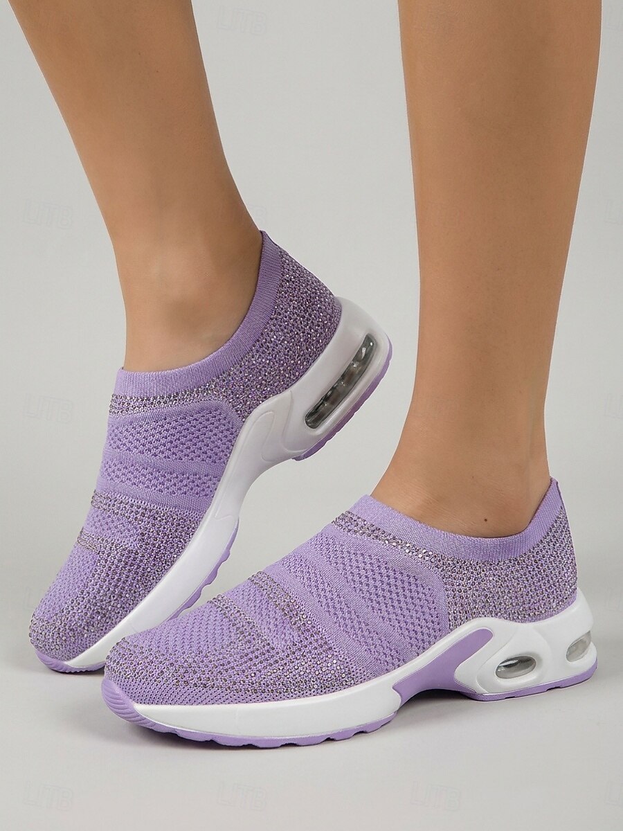 Teniși sport slip-on pentru femei, tricotați cu strasuri mov – pantofi sport respirabili cu pernă de aer și talpă ușoară care absoarbe șocurile, pentru călătorii, fitness și confort de zi cu zi 2026 - $32.99 –P2