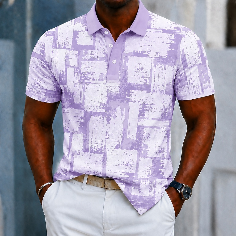 Per uomo Blocco di colori Geometrico Polo Manica Corta Magliette polo Bavero Business Casual Affari Athleisure Abbigliamento quotidiano Stampa 3D Bottoni Primavera & Estate Blu Viola Verde del 2026 a $21.99 –P3