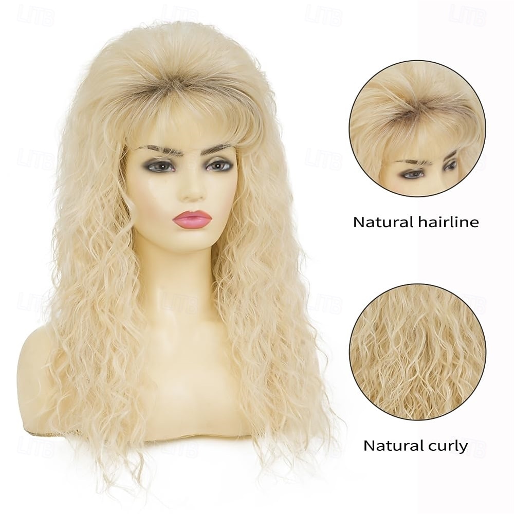Long Blonde Curly Wig for Women Blonde Rocker Punk 70s 80s Wig With Bangs Synthetic Fiber Wigs for Costume Halloween Cosplay Use 2026 - $27.99 –P3