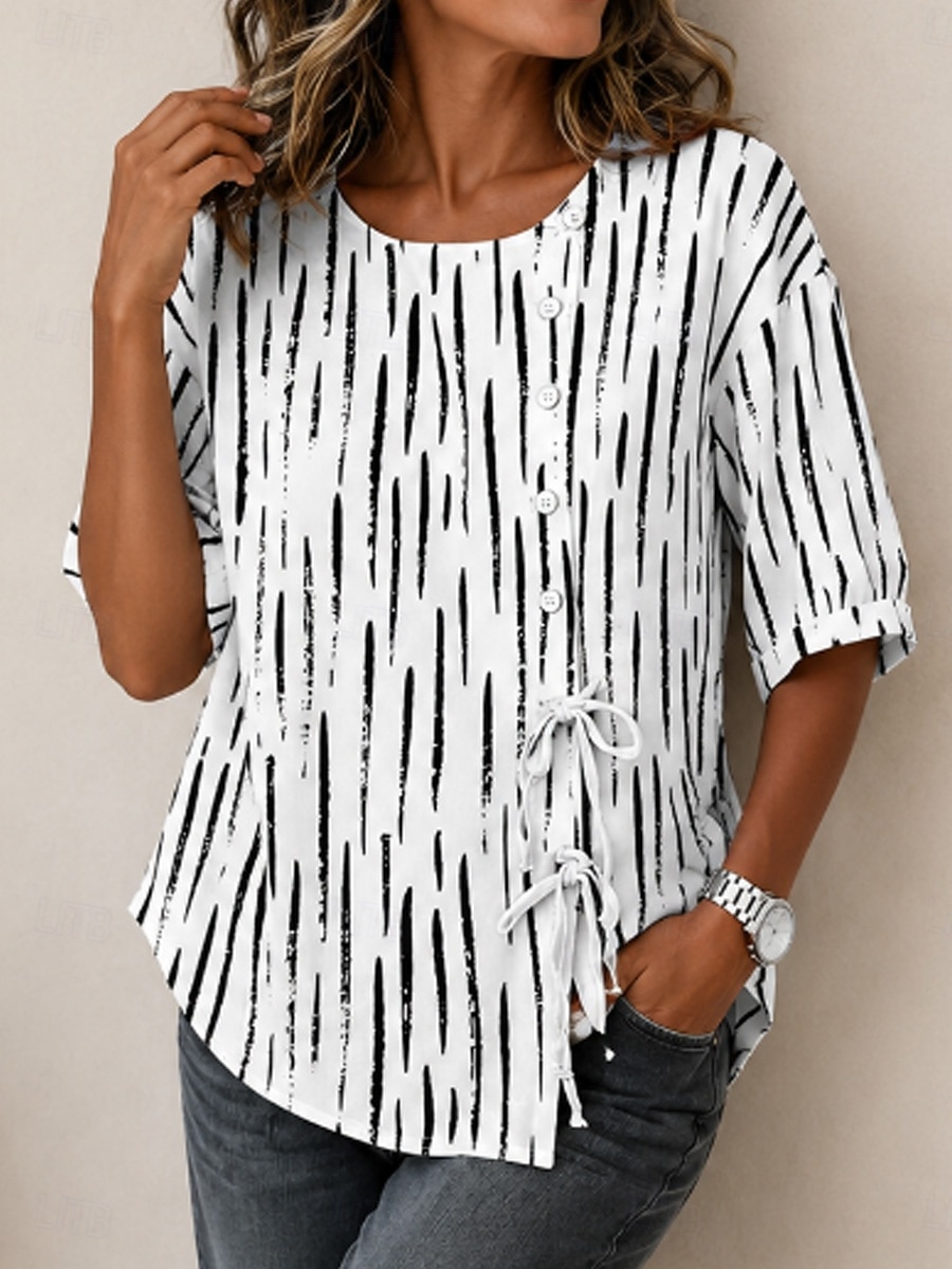 Per donna Camicia Camicia Boho Camicia casual Coulisse Ombre Grafico Geometrico Elegante Bohemien Attivo Mezza Manica Girocollo Top Regolari Casuale Quotidiano Lavoro Bianco Bianco + rosa Beige del 2026 a $32.99 –P3