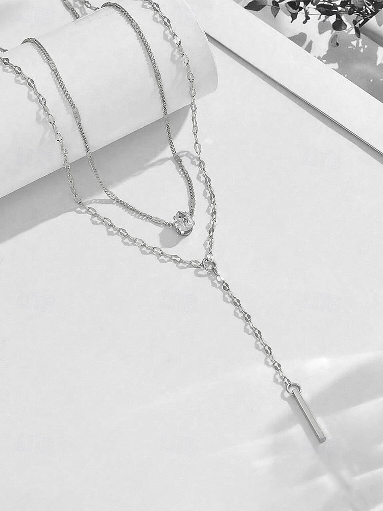 Women's Gold Silver Double Layer Bar Pendant Necklace, Minimalist Alloy Layered Chain Jewelry for Women, Elegant Everyday Necklace for Vacation, Work, Party and Gift 2026 - $7.99 –P5