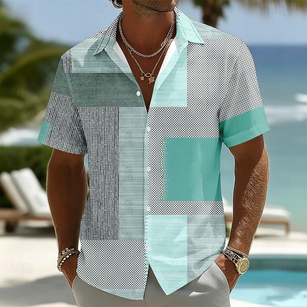 Per uomo Geometrico Plaid Color-blocking Camicia Camicia con Bottoni Manica Corta Moda Casual Quotidiano Vacanza al Mare Estate Primavera Collo ripiegato Stampa 3D Camicia tipo lino Blu Rosa Rosso del 2026 a $25.99 –P3