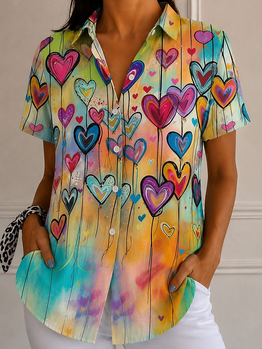 Women's Shirt Graphic Geometric Plaid Vintage Stylish Modern Short Sleeve Shirt Collar Regular Tops Casual Daily Blue Black Yellow Summer Spring 2026 - $27.99 –P2