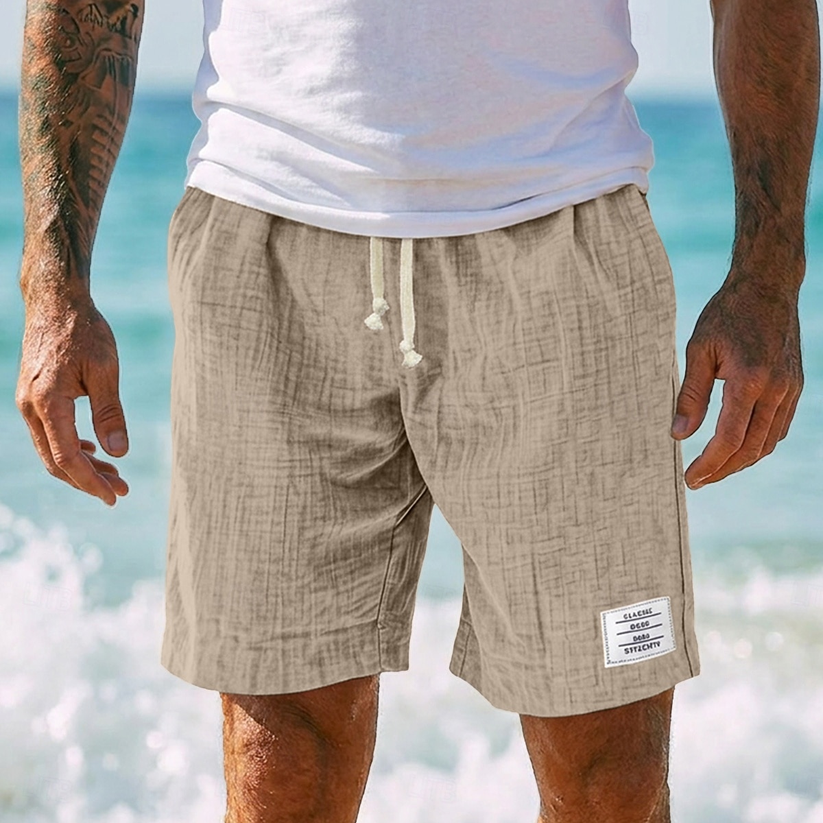 Hombre Pantalón corto Pantalones cortos de verano Pantalones cortos de playa Pantalones cortos casuales Correa Cintura elástica Color sólido Con Texturas Comodidad Longitud de la rodilla Diario 2026 - $25.99 –P1