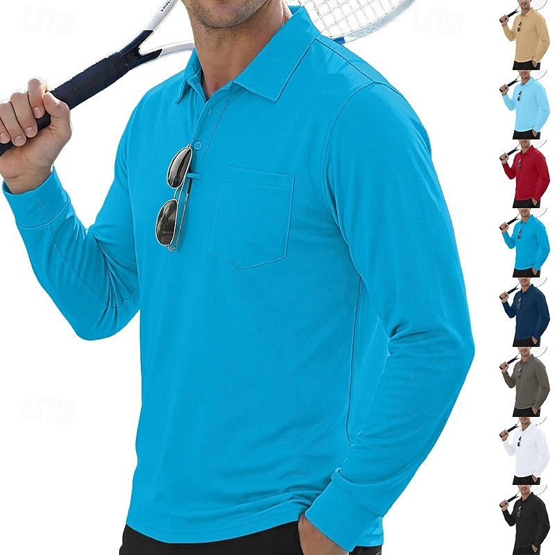 Per uomo Tinta unita Maglietta sportiva Polo da golf Maglia da tennis Maglietta da tennis Manica Lunga Tasca Bottoni Leggero Elastico Traspirante Tennis Golf Corsa Colletto a Camicia Top Bianco Cachi del 2026 a $7.99 –P1