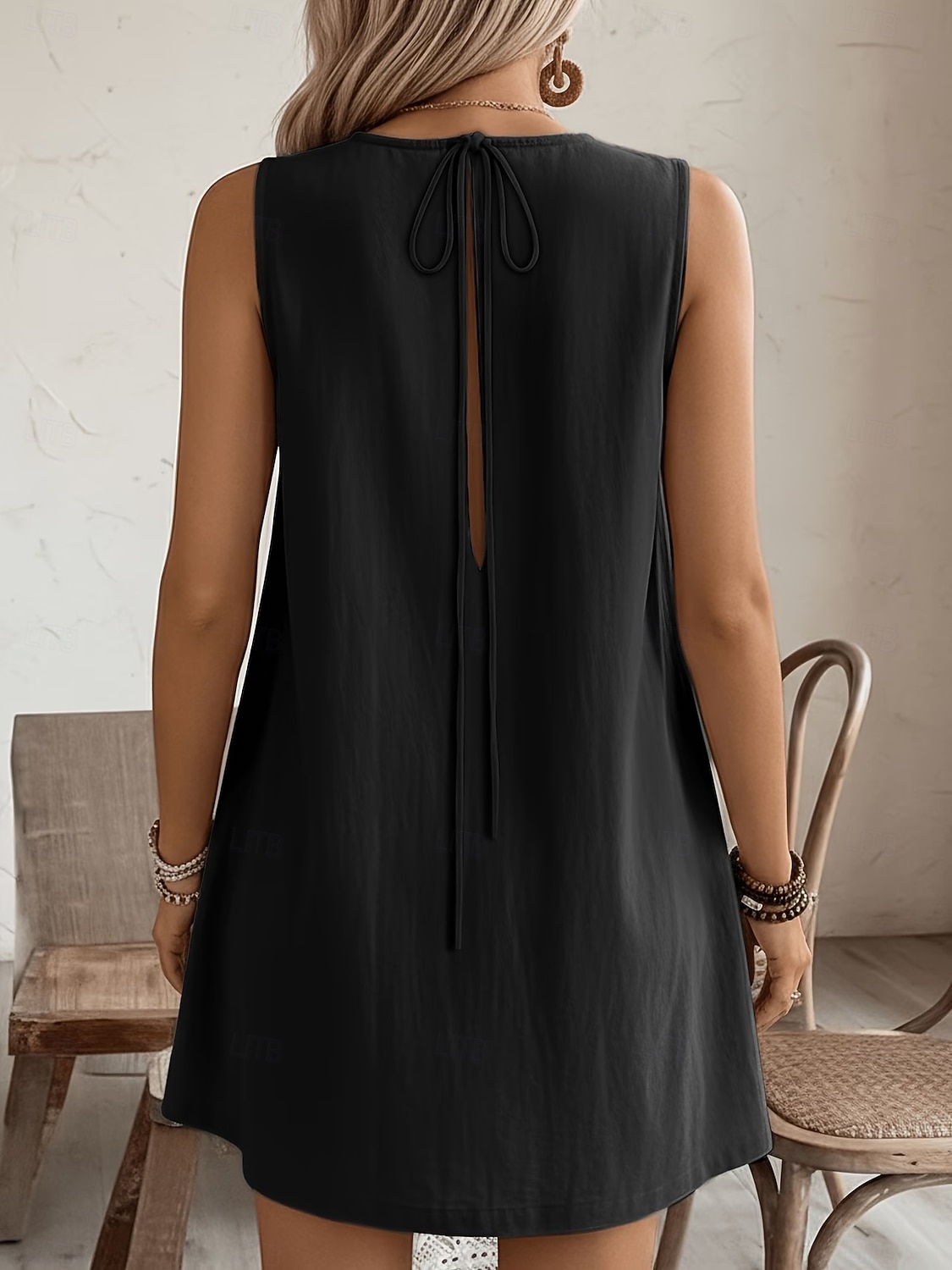 Women's Knee Length Dress Linen-feel Dresses Shift Dress Vacation Daily Loose Fit Pure Color Sleeveless Crew Neck Blue Coffee brown yellow-green Black Summer 2026 - $25.99 –P1