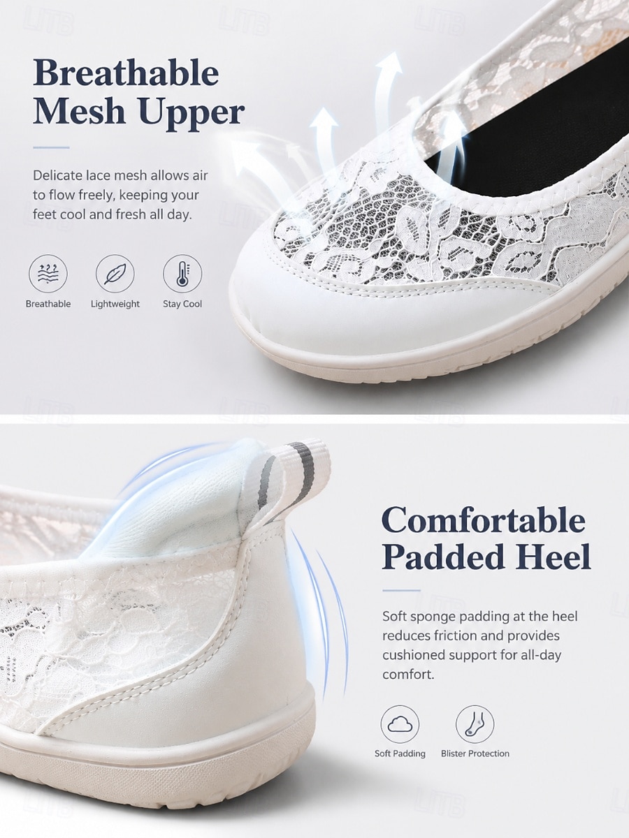 Women's White Wide Width Lace Slip On Sneakers – Breathable Floral Mesh Walking Shoes with Extra Wide Toe Box, Lightweight Flexible Sole and All-Day Comfort for Travel and Everyday Wear 2026 - $29.99 –P4