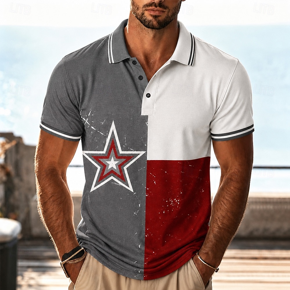 2026 250e Amerikaanse mannen US Flag Polo-shirts korte mouwen Polo-shirts kraag casual athleisure 3D-print knopen ademend gaas lente en zomer blauw zwart legergroen 2026 - $21.99 –P4