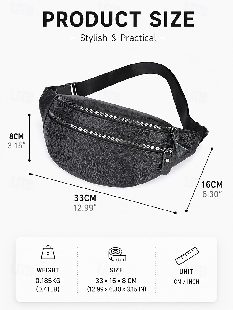 Men's Genuine Leather Waist Bag Chest Bag, Black Coffee Sling Pack, Large Capacity Multi Pocket Crossbody with Adjustable Strap, Wear as Fanny Pack for Travel Daily Use 2026 - $18.99 –P9