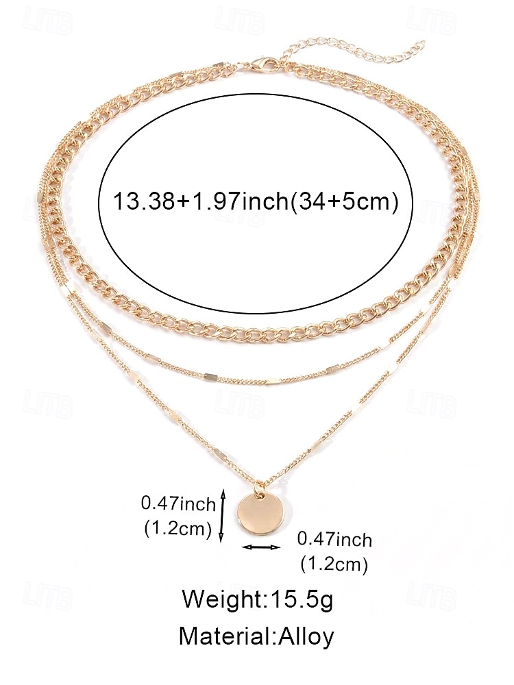 Damesketting met ronde schijfhanger in goud-zilveren lagen, minimalistische meerlaagse ketting van legering, elegante ketting voor elke dag, geschikt voor vakantie, werk, feestjes en als cadeau. 2026 - $7.99 –P7
