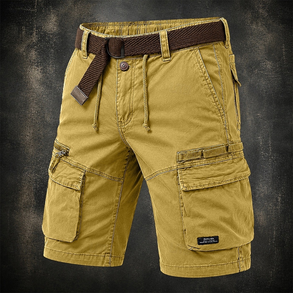 Men's Cargo Shorts Shorts Summer Shorts Drawstring Elastic Waist Multi Pocket Solid Color Plain Comfort Wearable Short Casual Daily Outdoor Fashion Casual Khaki Black Inelastic 2026 - $37.99 –P6