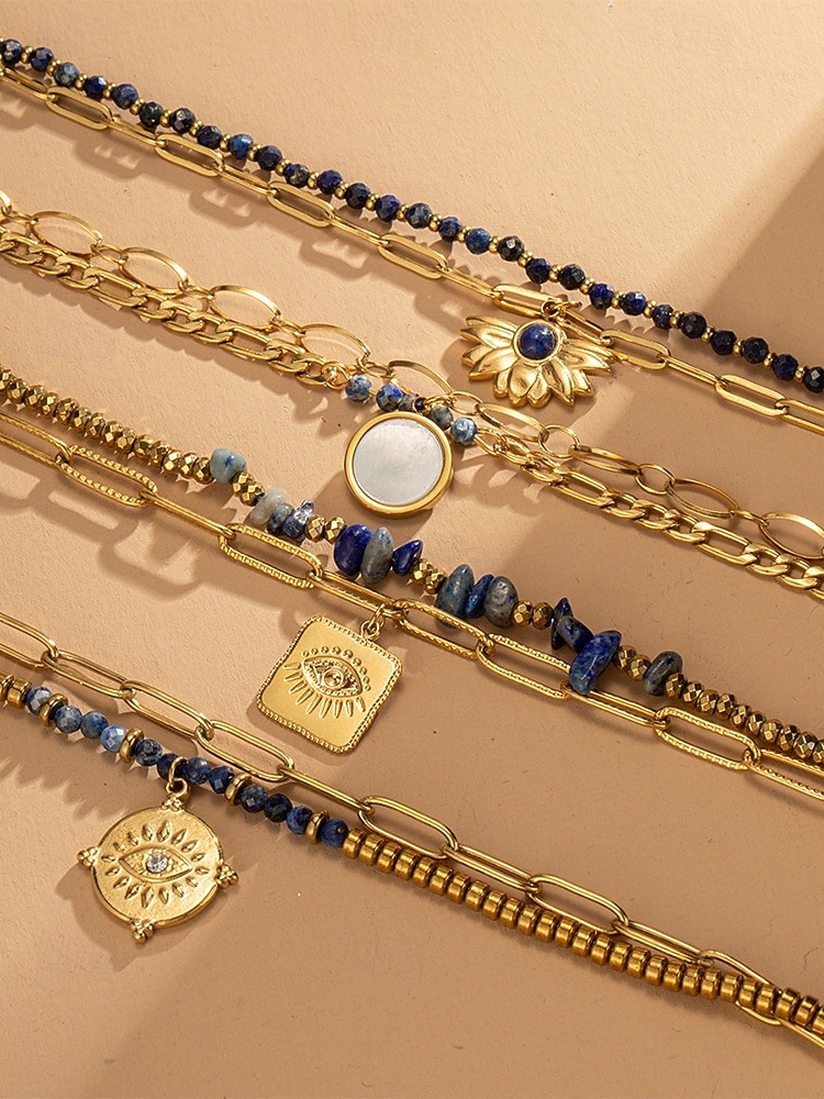 Damen-Doppelarmband im Boho-Stil mit mehreren Lagen Perlen, Naturstein &Charm-Armband aus Titanstahl für Damen, Sommer-Schmuckstück mit mehreren Anhängern – perfekt für Urlaub, Alltag und als Geschenk 2026 - $14.99 –P7