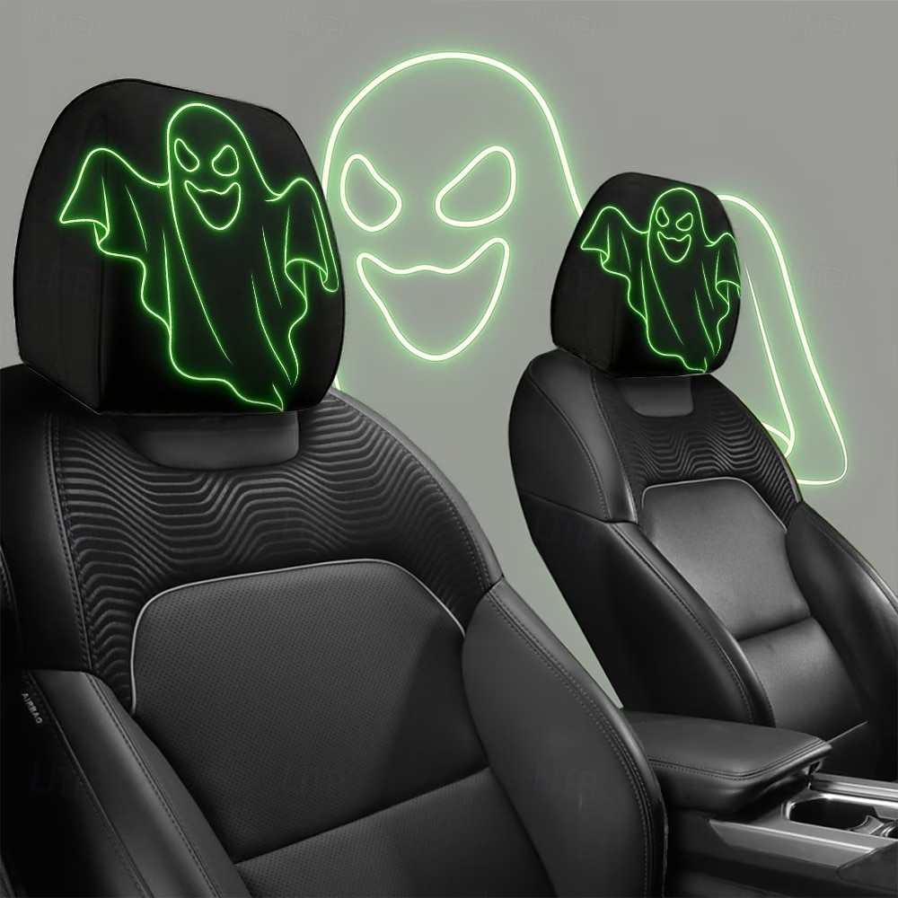 Conjunto de 2/4 capas de encosto de cabeça fluorescentes com tema de fantasmas para o Halloween, capas protetoras que brilham no escuro para encostos de cabeça de carros, decoração universal para de 2026 por $16.99 –P7