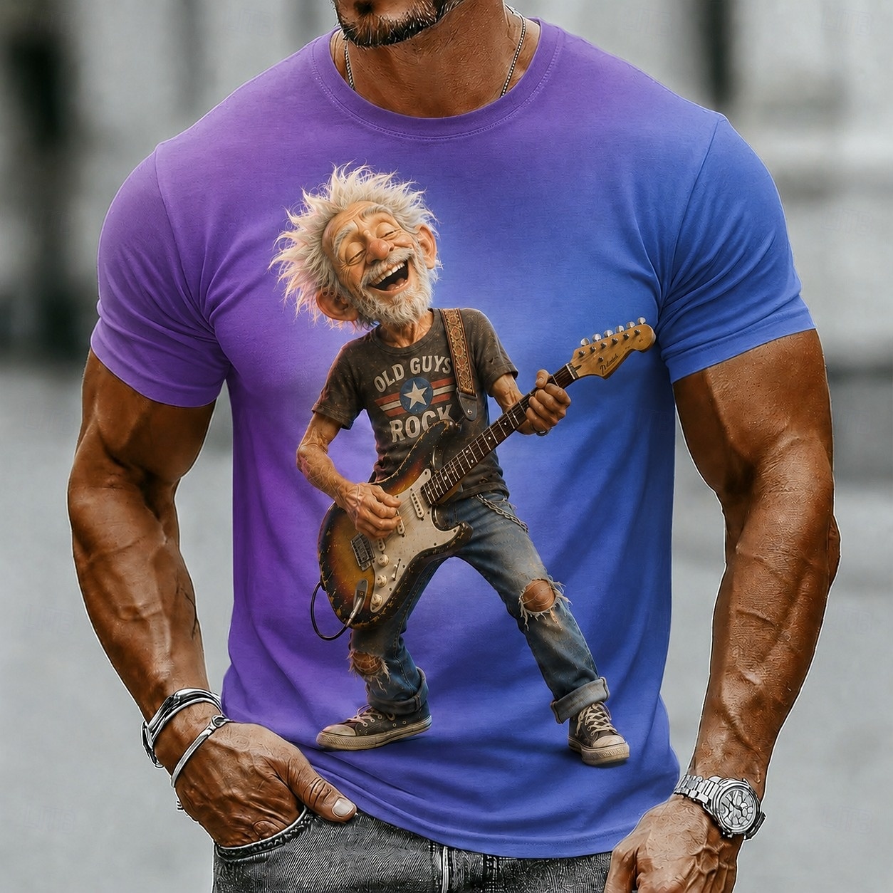 Herren Gitarre Alter Mann T Shirt Kurzarm T-Shirt 3D-Druck Rundhalsausschnitt Hemd Lustig Lässig Täglich Straße Blau Gelb Purpur Sommer Frühling Bekleidung S M L XL 2XL 3XL 2026 - $19.99 –P1