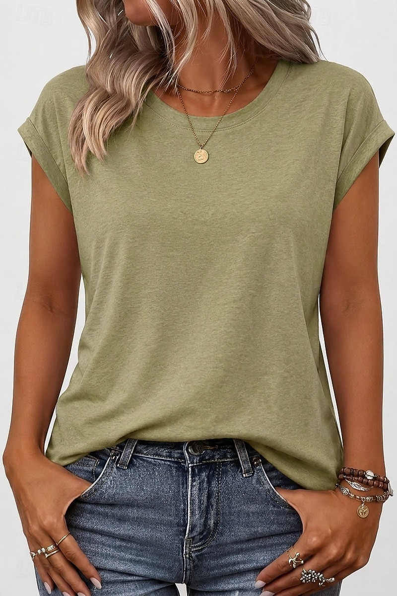 Per donna Maglietta Semplice Elegante Manica Corta Manica a pipistrello Girocollo Top lunghi Casuale Quotidiano Uscire Blu Verde acqua Nero Bianco Rosa Estate Primavera del 2026 a $17.49 –P7