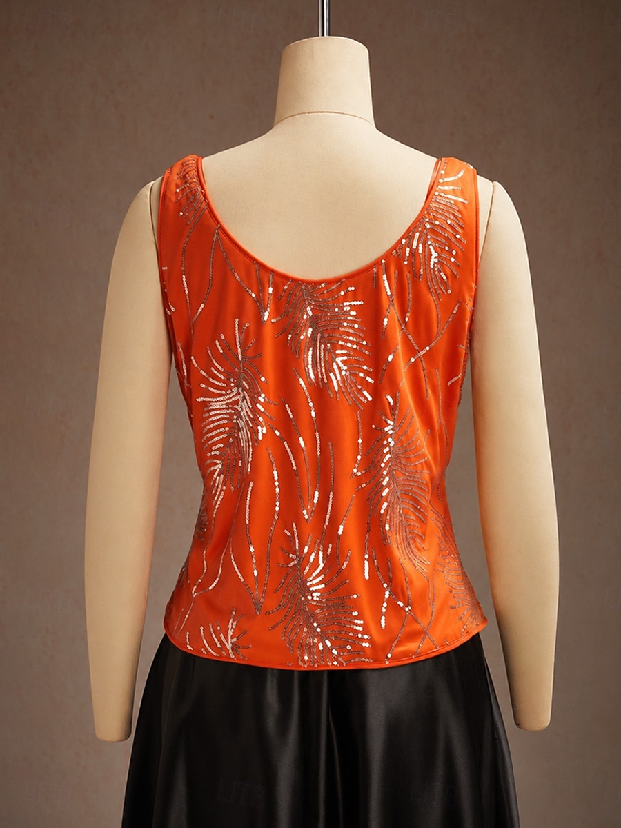 Women's Sequin Tops Twinset Sequins Feather Elegant 3/4 Length Sleeve Mandarin Collar Regular Tops Wedding Guest Orange Spring Fall 2026 - $93.99 –P7